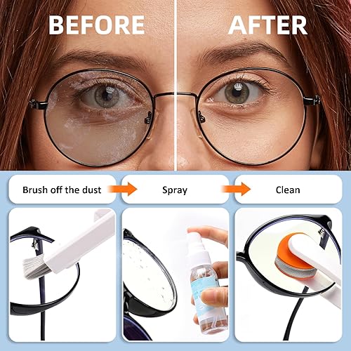 Miniatura 4 de Ordilend Kit de limpieza de gafas, kit de reparación de lentes, limpiador de cristales antivaho con paño limpiador de gafas, herramienta de