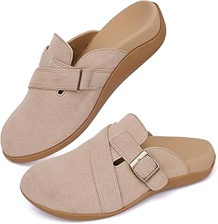 Women Orthopedic Clog Slippers with Arch Support, Suede Clogs Leather Mules, Orthotic Slippers Potato Shoes for Plantar Fasciitis, Slip on Adjustable Indoor Outdoor Sandals Foot Pain Relief