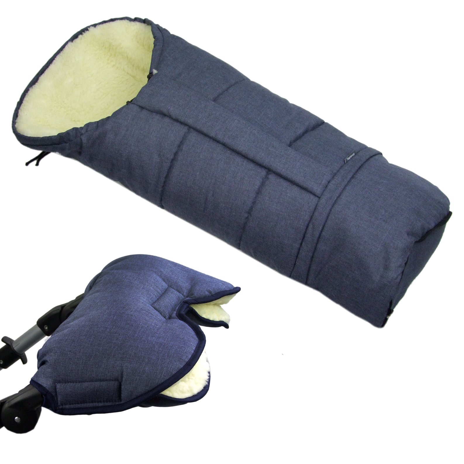 Bambiniwelt, offerta combinata MUFF + sacco a pelo invernale in lana d'agnello per passeggino, carrozzina, slitta mellata (mare) XX