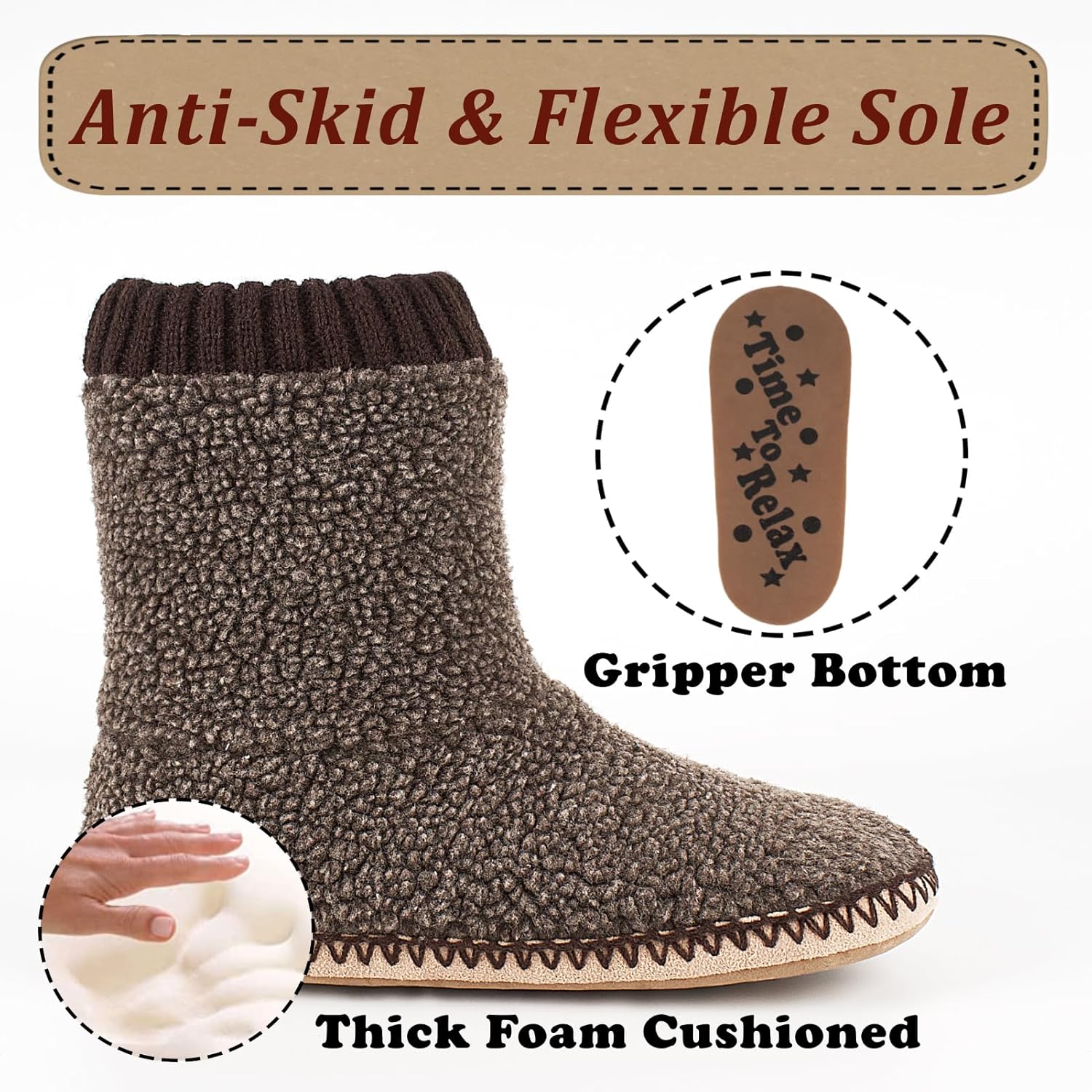 cosyone1997 Cozy Boot Slippers for Men Indoor, Fuzzy House Shoes with Non Slip Gripper Soles, Soft Warm Moccasin Socks, Winter Gifts for Christmas Unique - Image 4