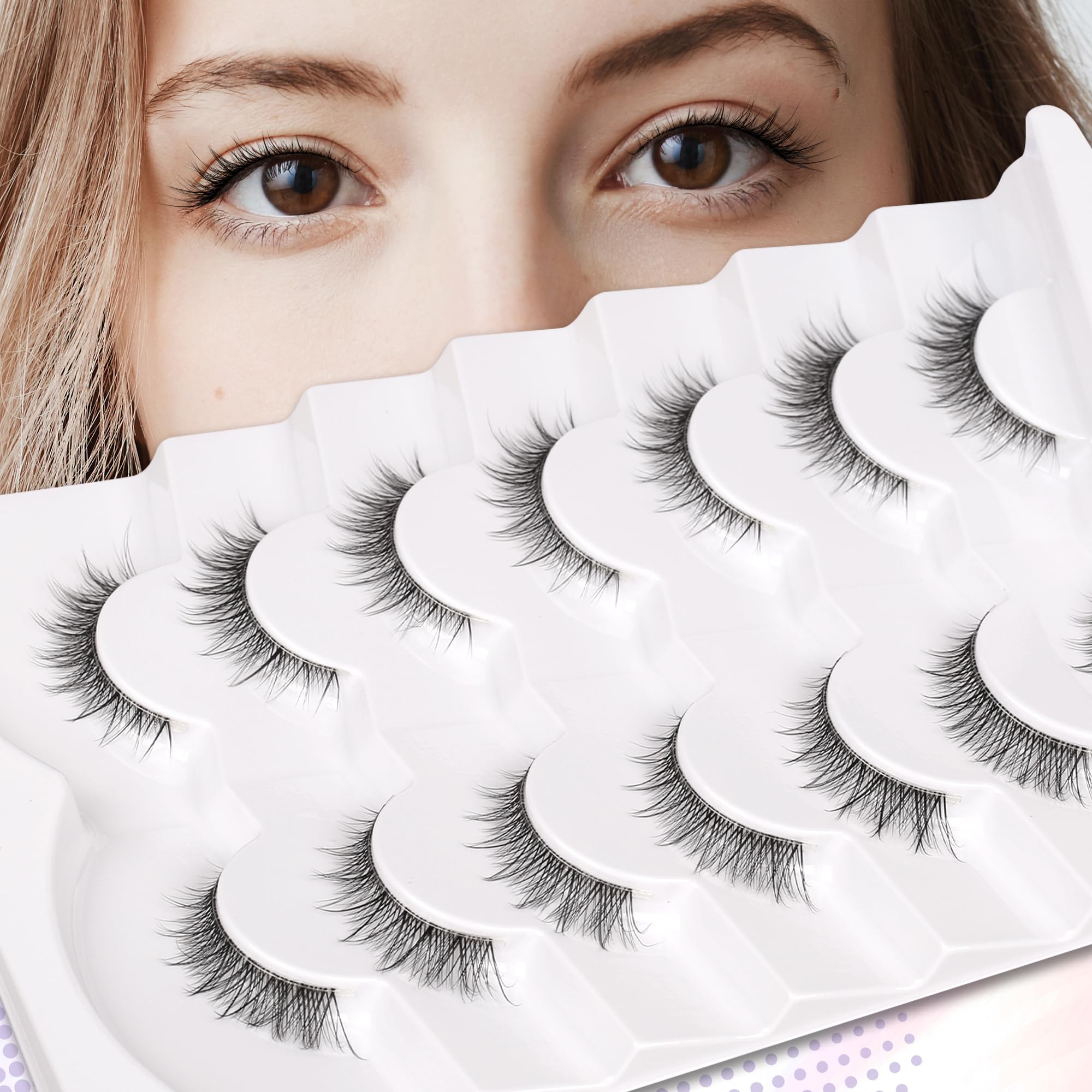 Himirell False Eyelashes 3D Lightweight Natural Comfortable Demi Wispy Cat Eye Lashes Clear Band Daily Eyelashes Strips Fluffy Soft Fake Eyelashes Packs - Image 2