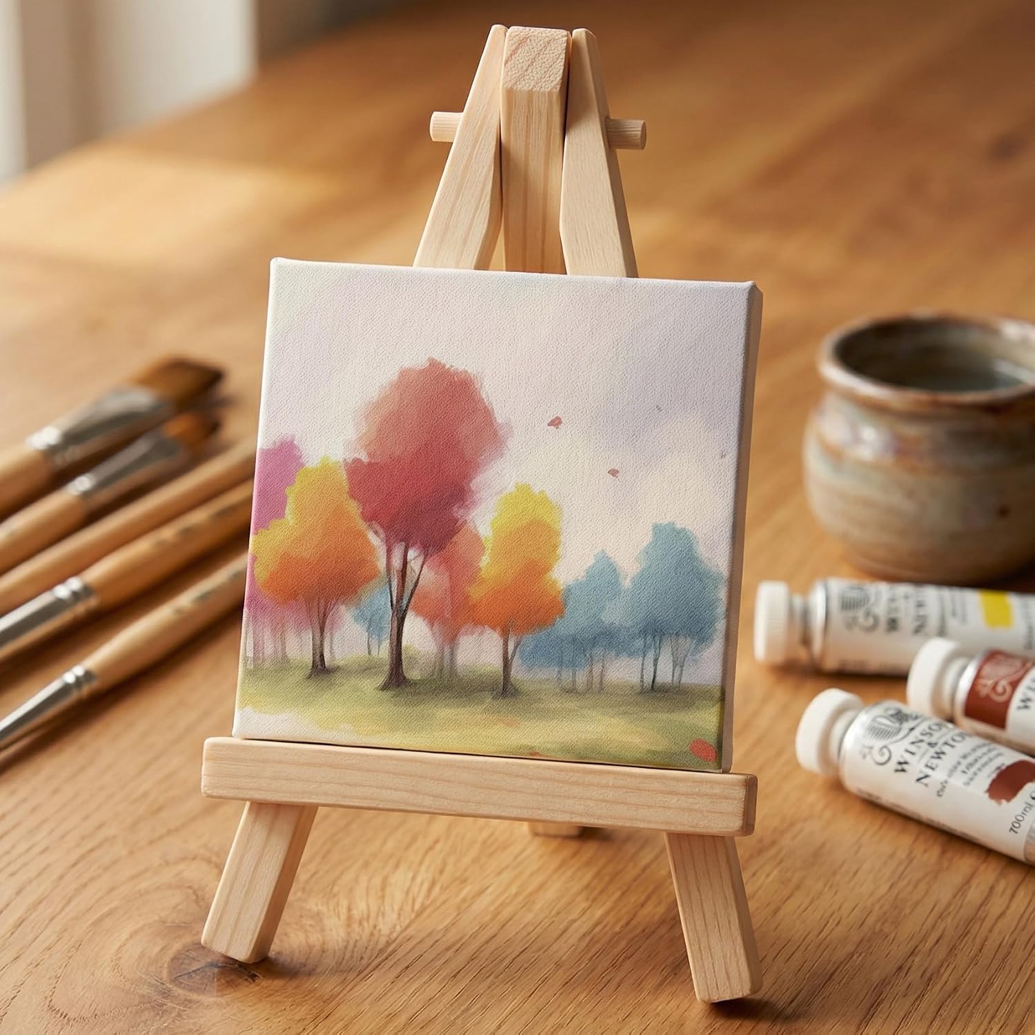 Verdial 2pcs Mini Wood Easel Stand, 5" Small Tabletop Display Easel for Painting, Foldable Wooden Tripod Holder Stands for Canvas Card Photos Menus Displaying