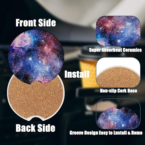 Miniatura 3 de Posavasos para automóvil, posavasos de cerámica absorbente de espacios de galaxia morada, paquete de 2, posavasos para portavasos de automóvil,