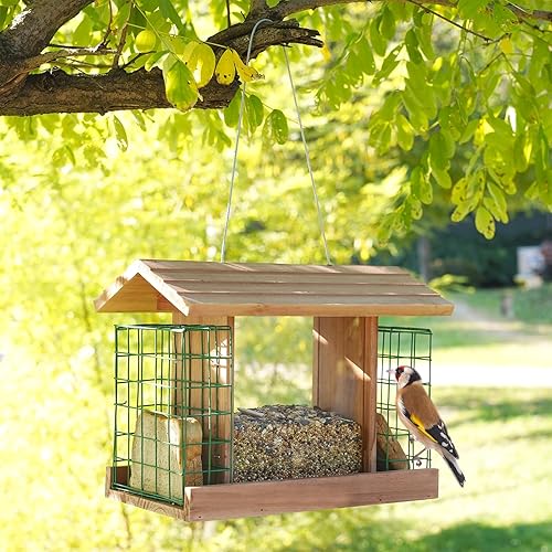 Miniatura 1 de Ltwil Comederos de madera para colgar al aire libre, comedero de aves silvestres hecho a mano de gran capacidad para colgar en el patio exterior con