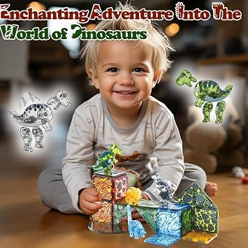 Little Pi Dinosaur Toys Magnetic Tiles, Building Blocks for Kids Ages 3+