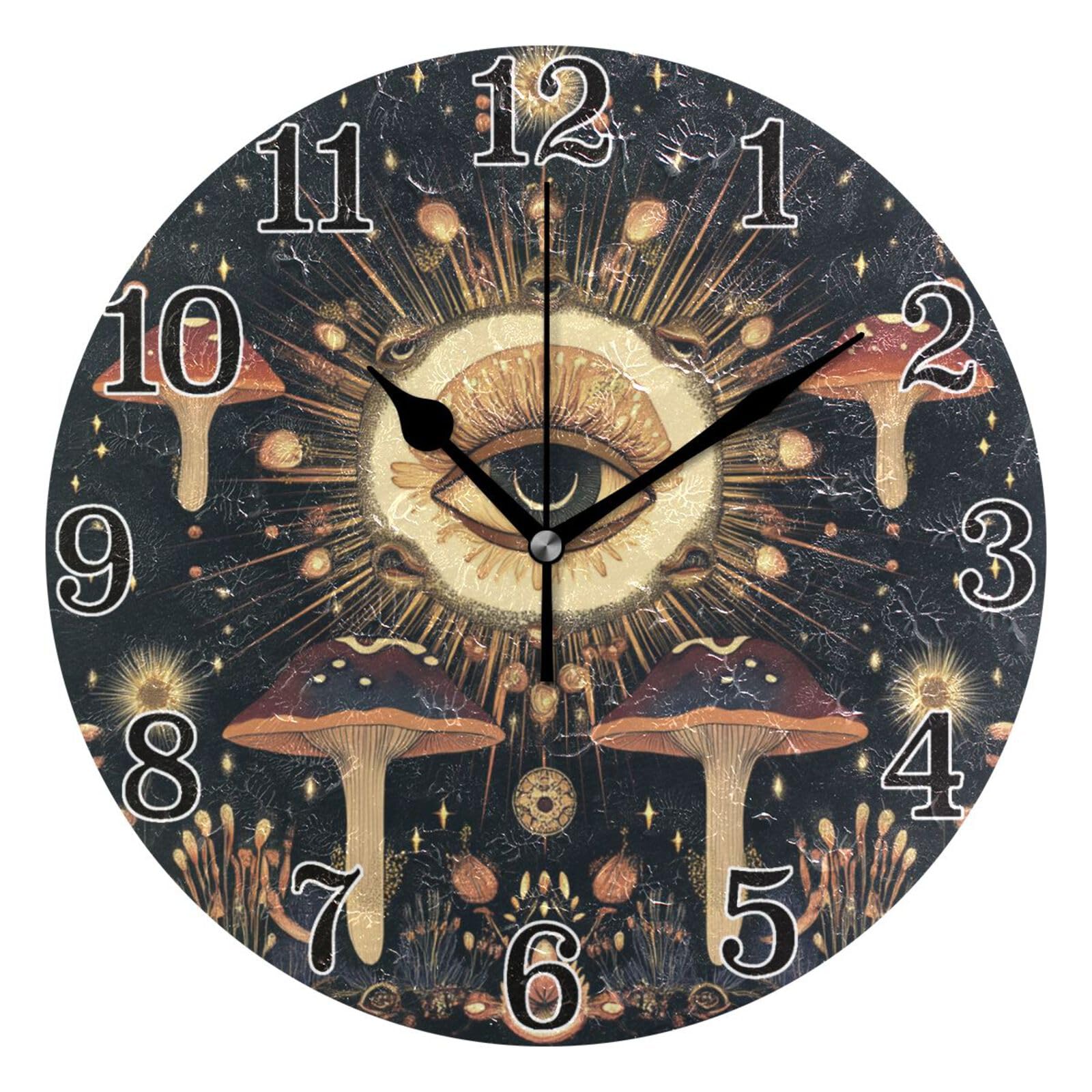 Horloge murale ronde champignon silencieuse pour salle de bain