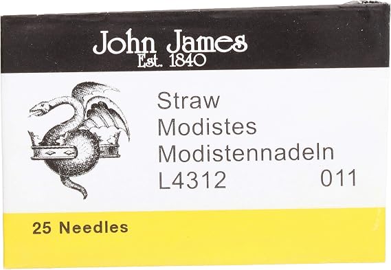 John James Milliners Straw Needles, Size 11, 1.59 (40.5mm) Length, 0.53mm Diameter, Pack of 25, Long RoundEye Needles for Quilting, Applique, Pleating, and Bead Embroidery