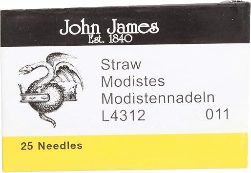 John James Milliners Straw Needles, Size 11, 1.59 (40.5mm) Length, 0.53mm Diameter, Pack of 25, Long RoundEye Needles for Quilting, Applique, Pleating, and Bead Embroidery