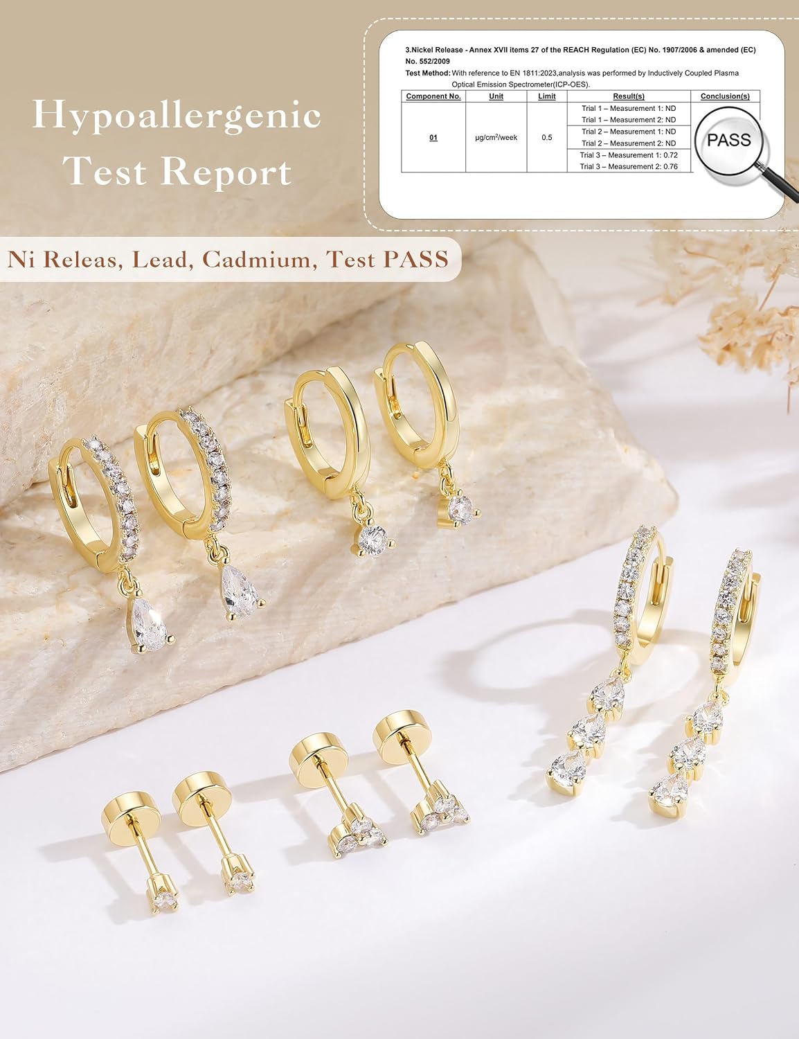 M MOOHAM Gold Dangle Earrings Set for Women, Hypoallergenic 14K Real Gold Plated Drop Dangling Earrings Stack Dainty CZ hoop Earring Flat Back Stud Cartilage Earring Jewelry Gifts for Women thumbnail