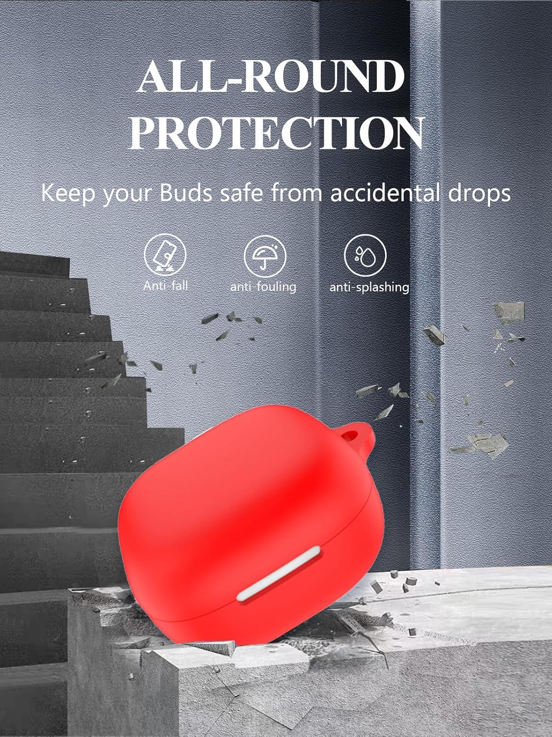 Case for Soundcore P31i by Anker Earbuds 2025 New, WUNIAK Soft Silicone Protective Portable Scratch Shock Resistant Shell with Cleaner Kit & Carabiner & Lanyard for Soundcore P31i,Red - Image 5