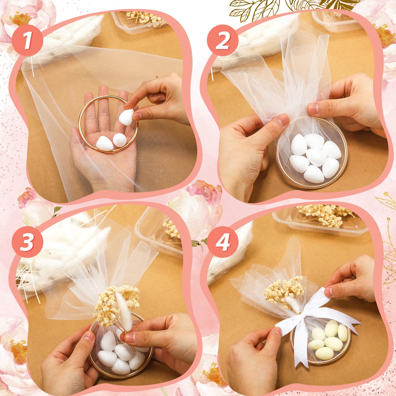 Misdary 103-teiliges Set mit 50 Hochzeits-Mandel-Süßigkeiten-Gastgeschenken für Gäste, inklusive Ring und Tüllbeutel, DIY-Mandel-Souvenirs für Verlobung, Brautparty, italienische Hochzeit