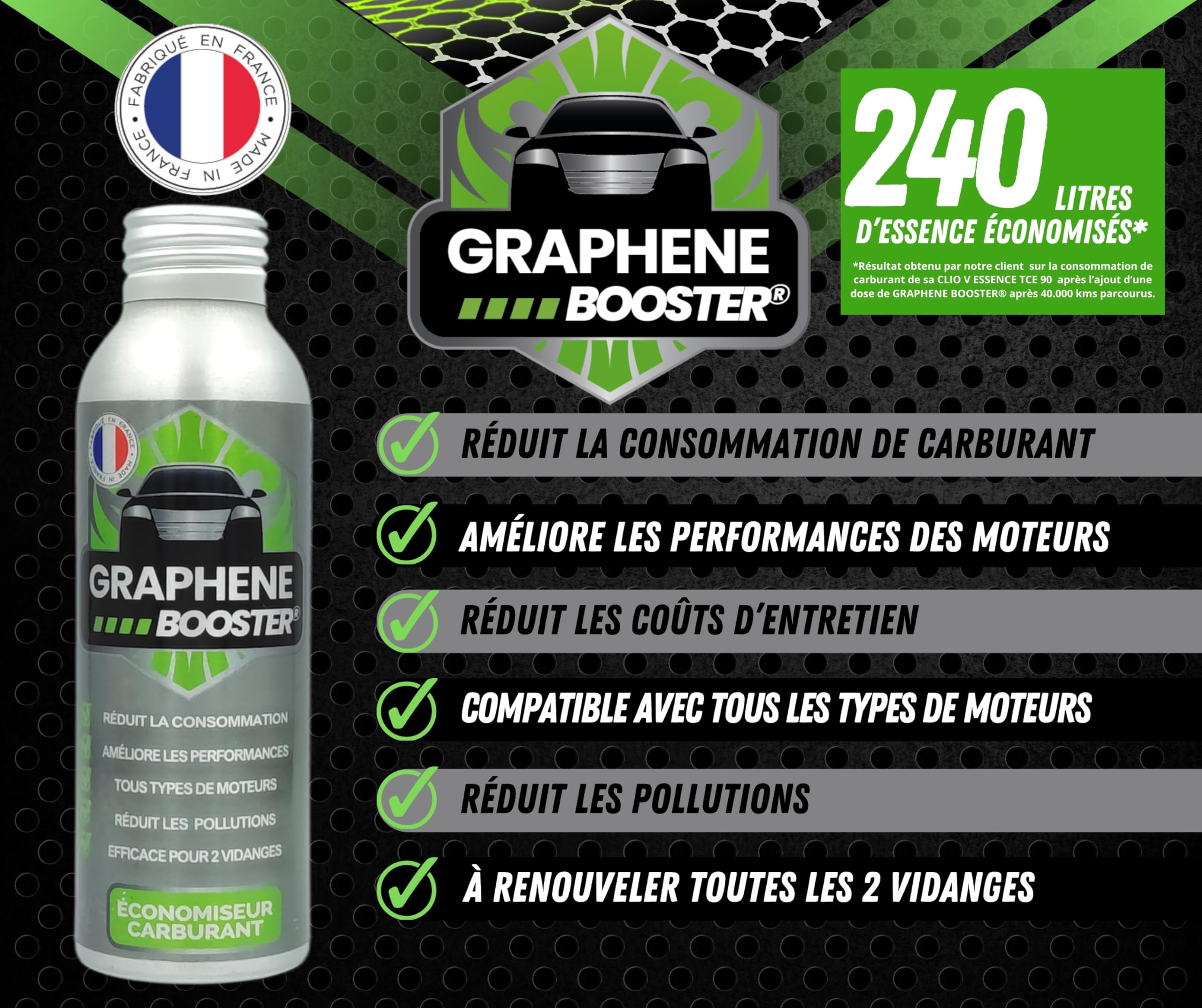 Additif Huile Moteur Economiseur de Carburant - Hyper-Lubrifiant - Dose 100ml
