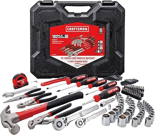 CRAFTSMAN Kit de herramientas de 102 piezas para el hogar y el automóvil, juego de herramientas manuales duraderas con juego de llaves SAE y