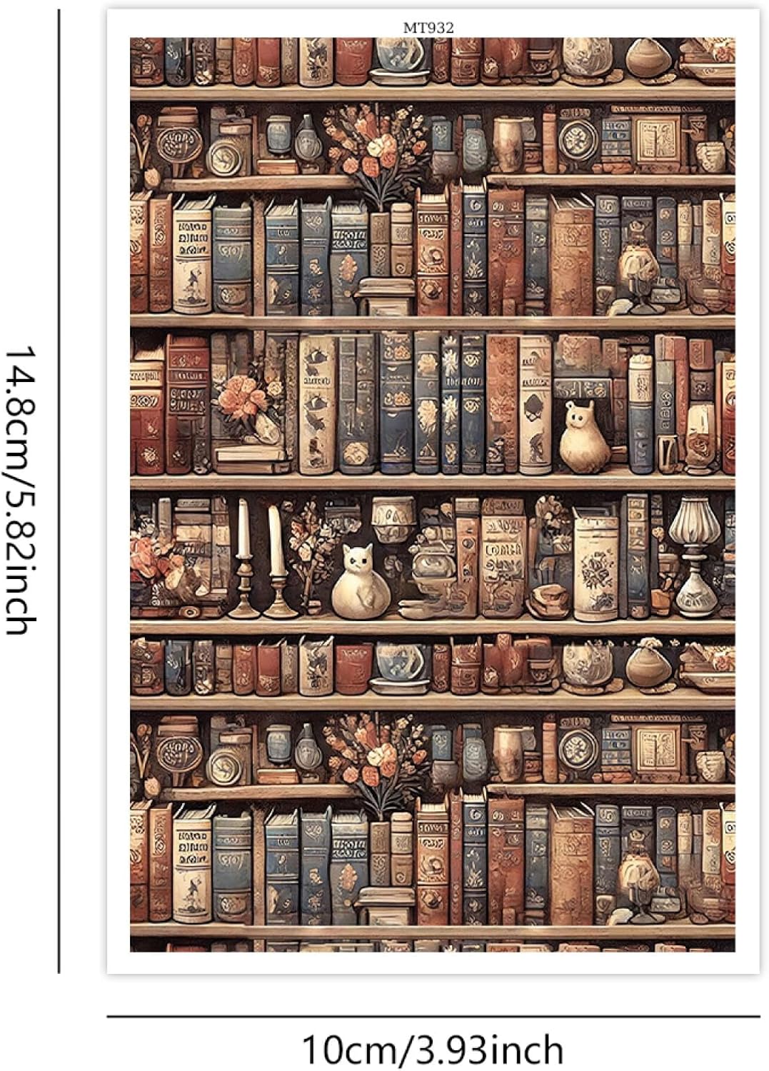 Briartw 10 Sheets Polymer Clay Transfer Paper - Vintage Bookshelf Delight Pattern - Per Sheet 5.82 x 3.93 inch - Water-Soluble Transfer Sheets Disposable Stickers for DIY Clay Jewelry Earrings Making
