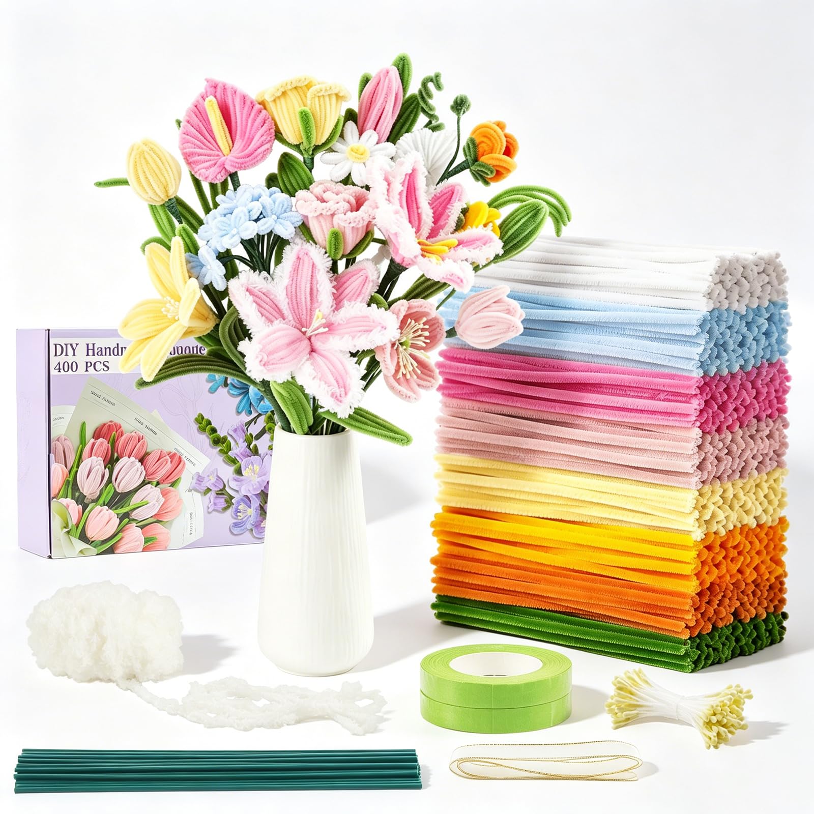 400 Pcs Pipe Cleaners Craft, 8 Assorted Colors Pipe Cleaners Bulk