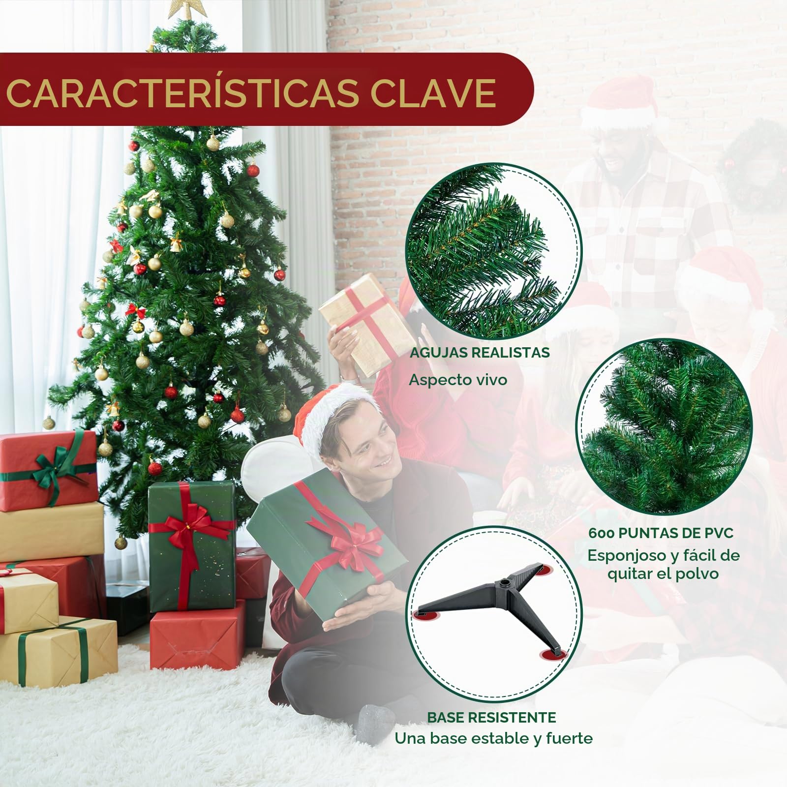 CCLIFE árbol de Navidad Plegable,Decorado Grande Pequeño Árbol de Agujas de Pino,180 cm,Verde,600 Ramas,Cushhom