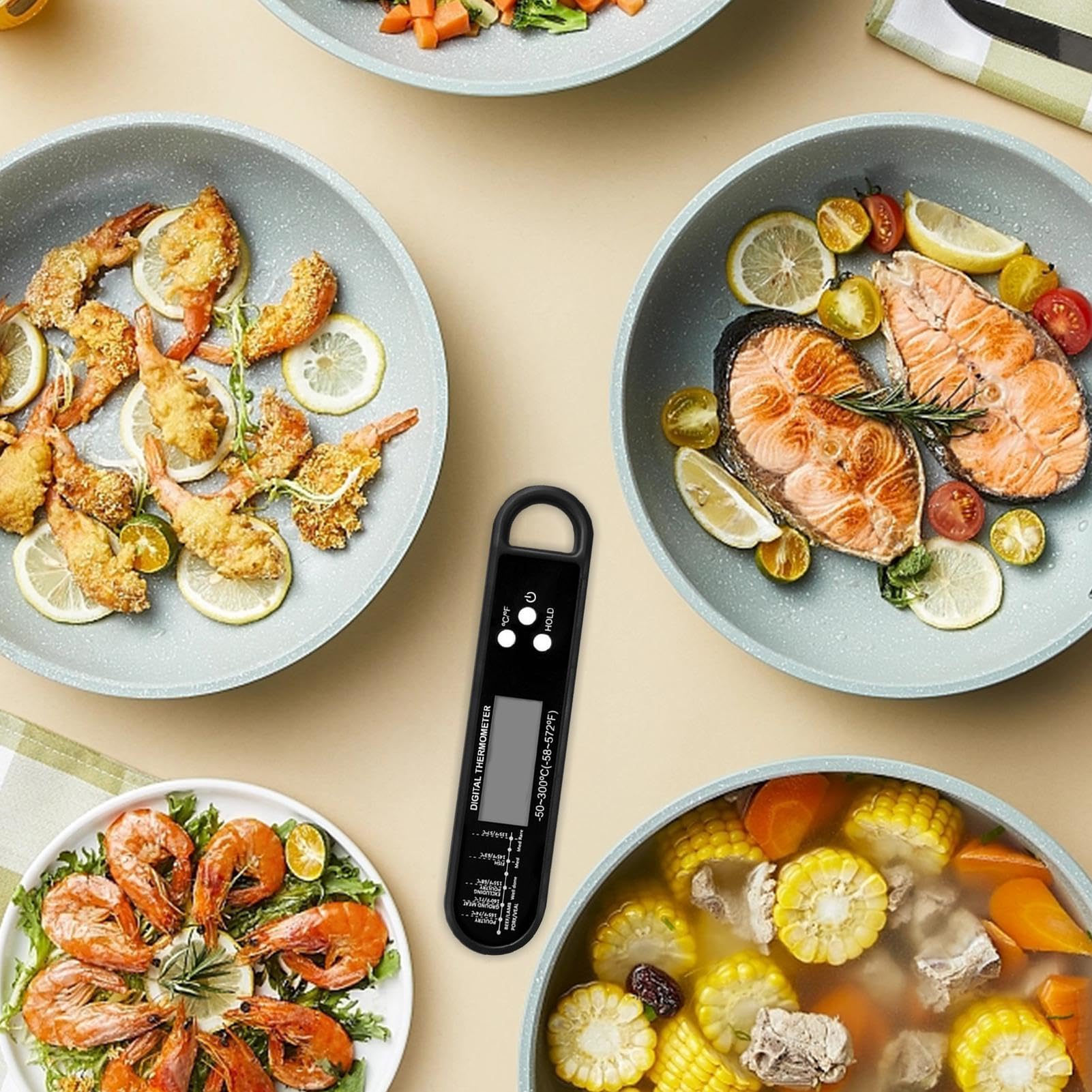 GLANSI Digital Meat Thermometer - Digital Meat Temp Probe | Instant Read Meat Thermometer for Cooking Grill | Waterproof W/Backlight for Food Thermometer | Oven, Air