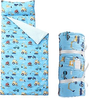Toddler Nap Mat with Removable Pillow, Nap Mats for Preschool, Easy Clean Toddler Nap Pad for Kindergarten, Kids Sleeping Bag for Travel Camping