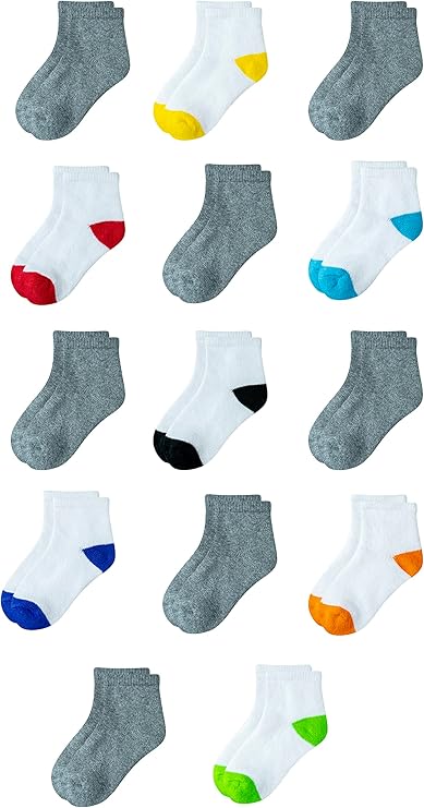Amazon Essentials Unisex Kids and Toddlers' Cotton Ankle Socks, Cushioned, 14 Pairs