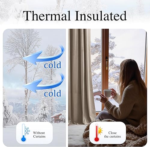 Miniatura 138 de RYB HOME Juego de 2 paneles de cortinas de terciopelo malva, cortinas y cortinas para oscurecer la habitación, con aislamiento térmico, decoración