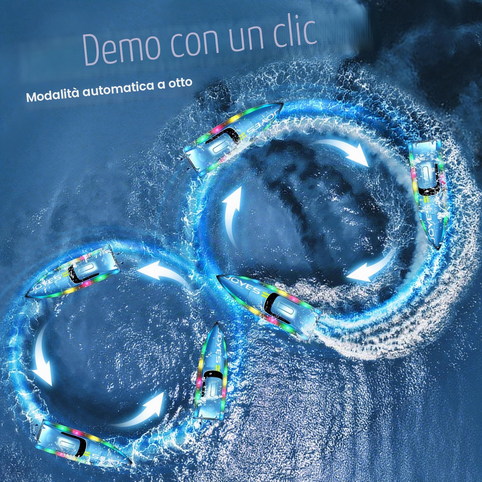 4DRC S7 Barca RC con luce LED, 50+ minuti, auto diritto remoto barca per piscine e laghi, 15+ MPH, 2.4GHz barche da corsa, 2 batterie, giocattoli da piscina per bambini, moto d'acqua radiocomandata