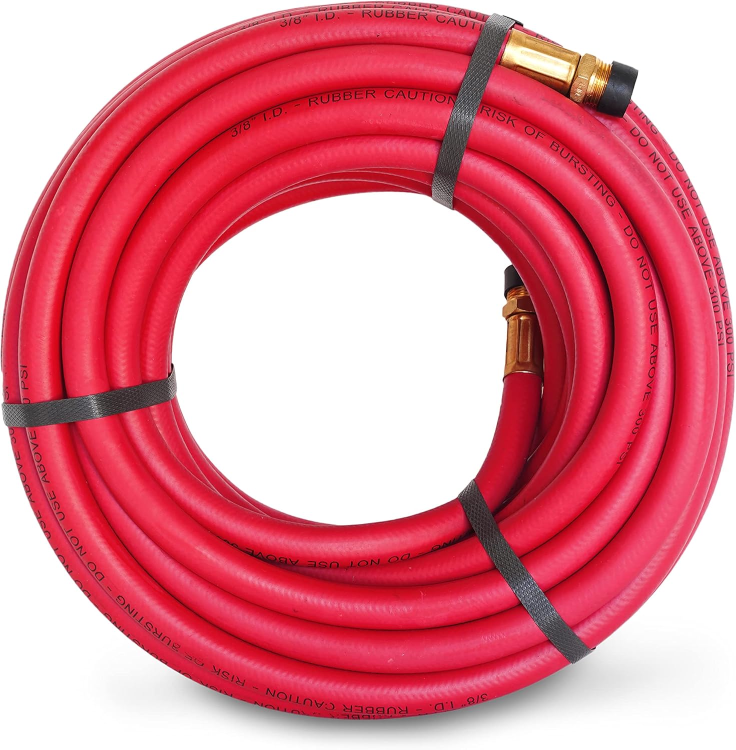 Steelman 50-Foot x 3/8-Inch ID Rubber Air Hose for Pneumatic Tools, 3/8-Inch Male NPT Brass Fittings, 300-PSI Working Pressure, Abrasion/Chemical Resistant, Premium Rubber