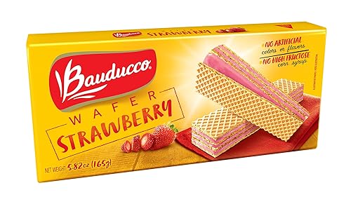 Bauducco Strawberry Wafers - Galletas crujientes de oblea con 3 deliciosas capas de crema con sabor a fresa, delicioso aperitivo dulce o desierto,