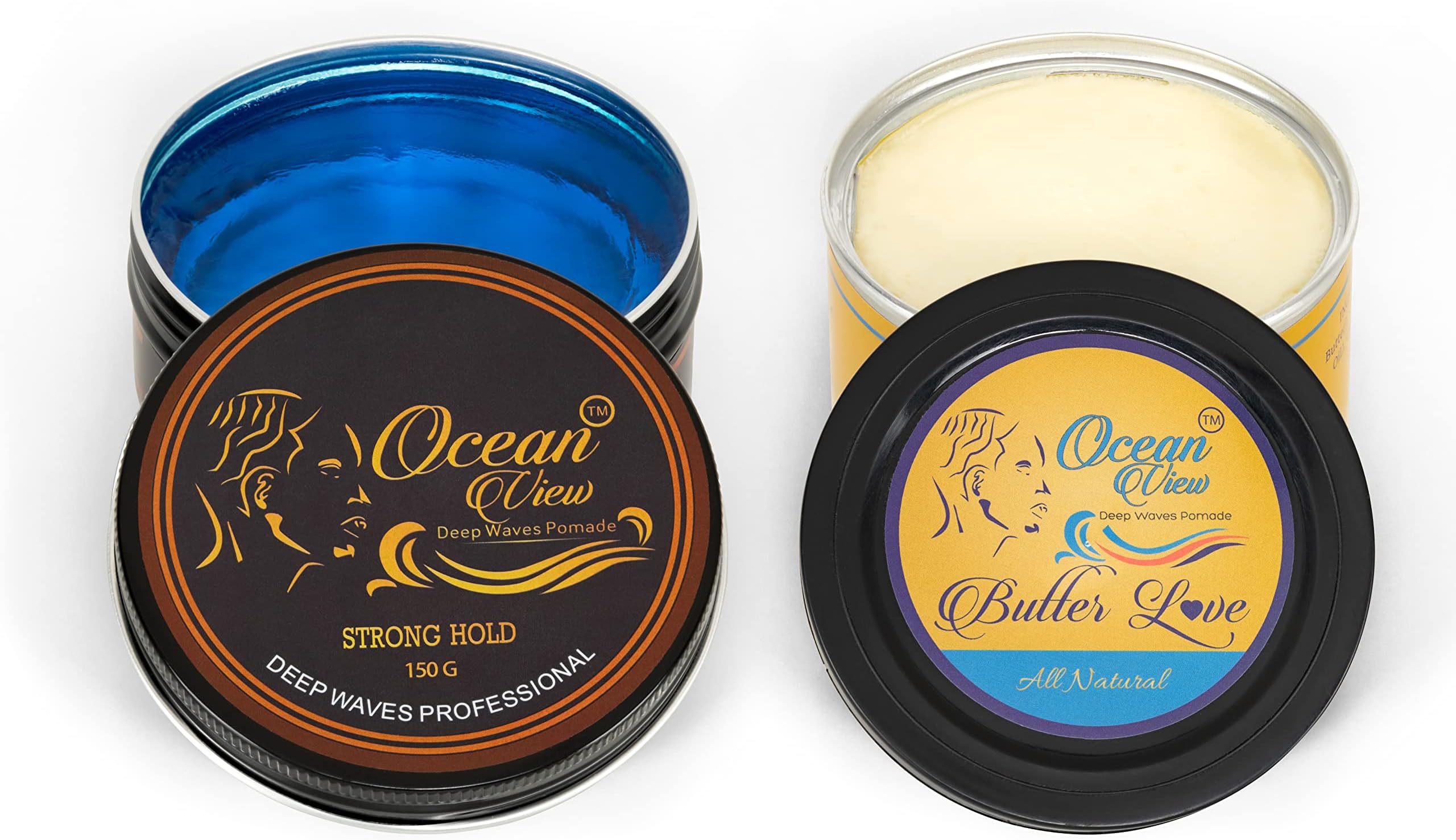 OCEAN VIEW DEEP WAVES POMADE Butter Love (All Natural Wave Grease w/Shea Butter 4oz) and Ocean View Pomade (Water-Based pomade 4 oz) for 360 Wave Training and Wolfing, Strong Hold, Easy Wash