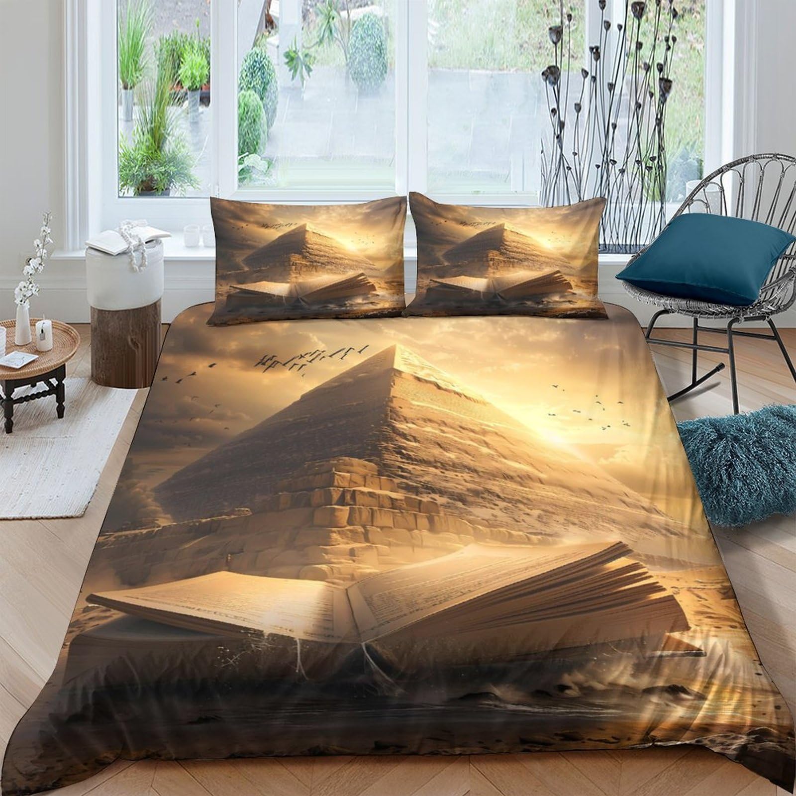 Ctjqhvkz Style-10 3D Printed Golden Pyramid Fitted Sheet Microfiber Soft Bed Sheet Ancient Egypt Mattress Cover Bedroom Decor Single（135X200cm）