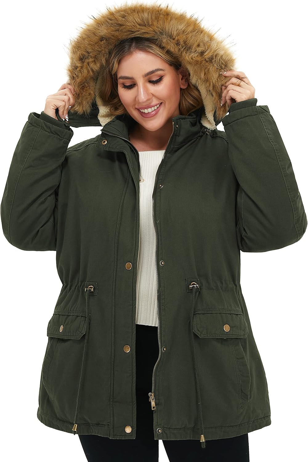 Soularge Women's Winter Plus Size Sherpa Lined Coats with Detachable Hood - Image 5