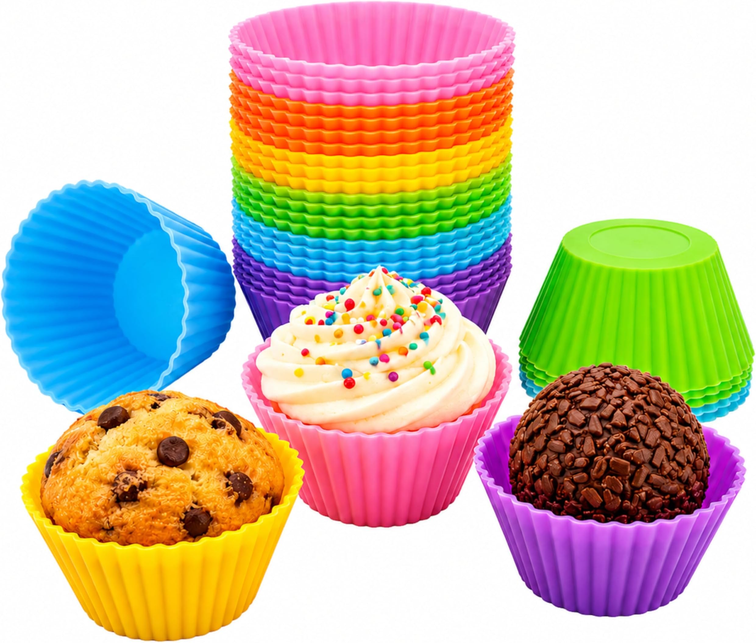Mini Muffin Pan - Reusable Silicone Cupcake Molds 2in 24 Pack - Small Baking Cups Truffle Cake Pan Set Nonstick in 6 Colors