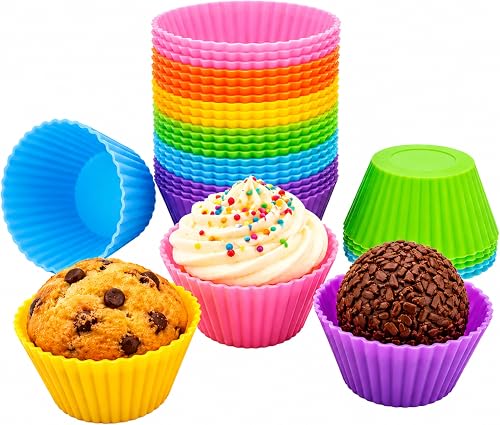 Mini Silicone Muffin Cups, 24 Pack Reusable Cupcake Molds, Plum Blossom | Nonstick 2 inch silicone baking cups for mini muffins, cupcake liners, chocolate, gelatin, lunch boxes and parties