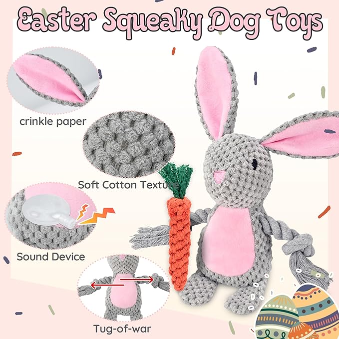 Pack de 3 Juguetes para Perro Conejo de Pascua, Mordibles Sonoros miniatura 3