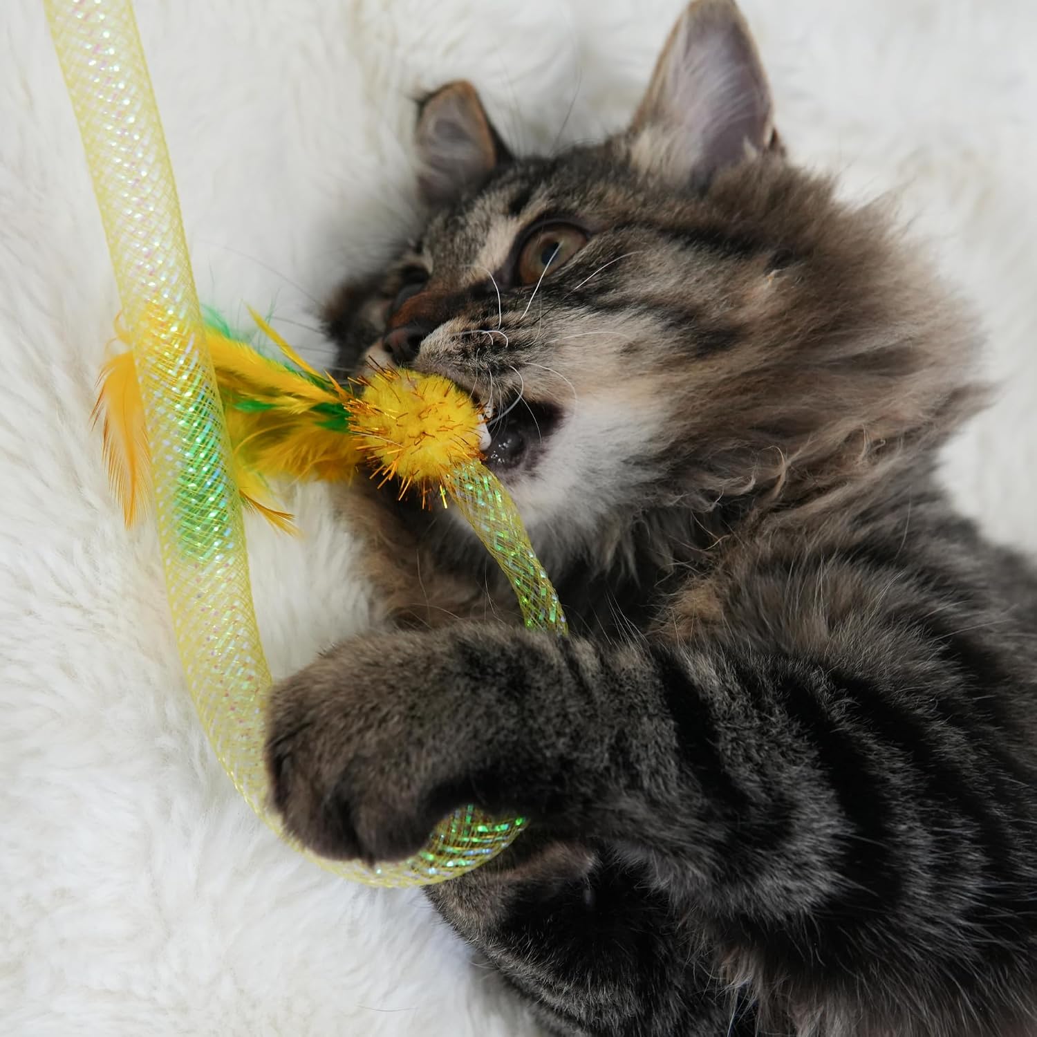 Interactive Cat Wand Toy for Indoor Cats, Mesh Tube Cat Teaser Wand 3 Pack image 4