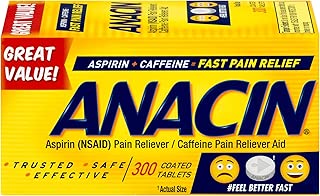 Anacin Aspirin/Caffeine Pain Reliever Aid | Fast Pain Relief | 300 Tablets - coolthings.us