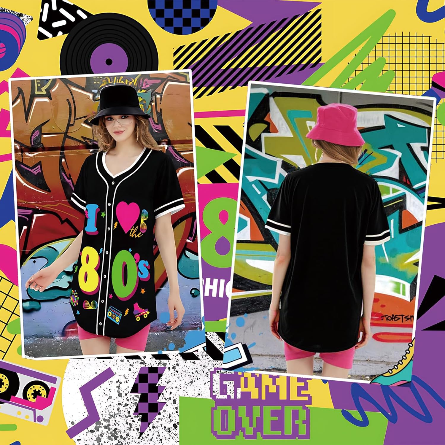 80s 90s Outfit for Women 80s Accessories Set Baseball Jersey Shirt neon Shorts Slouch Socks Headband - Image 4