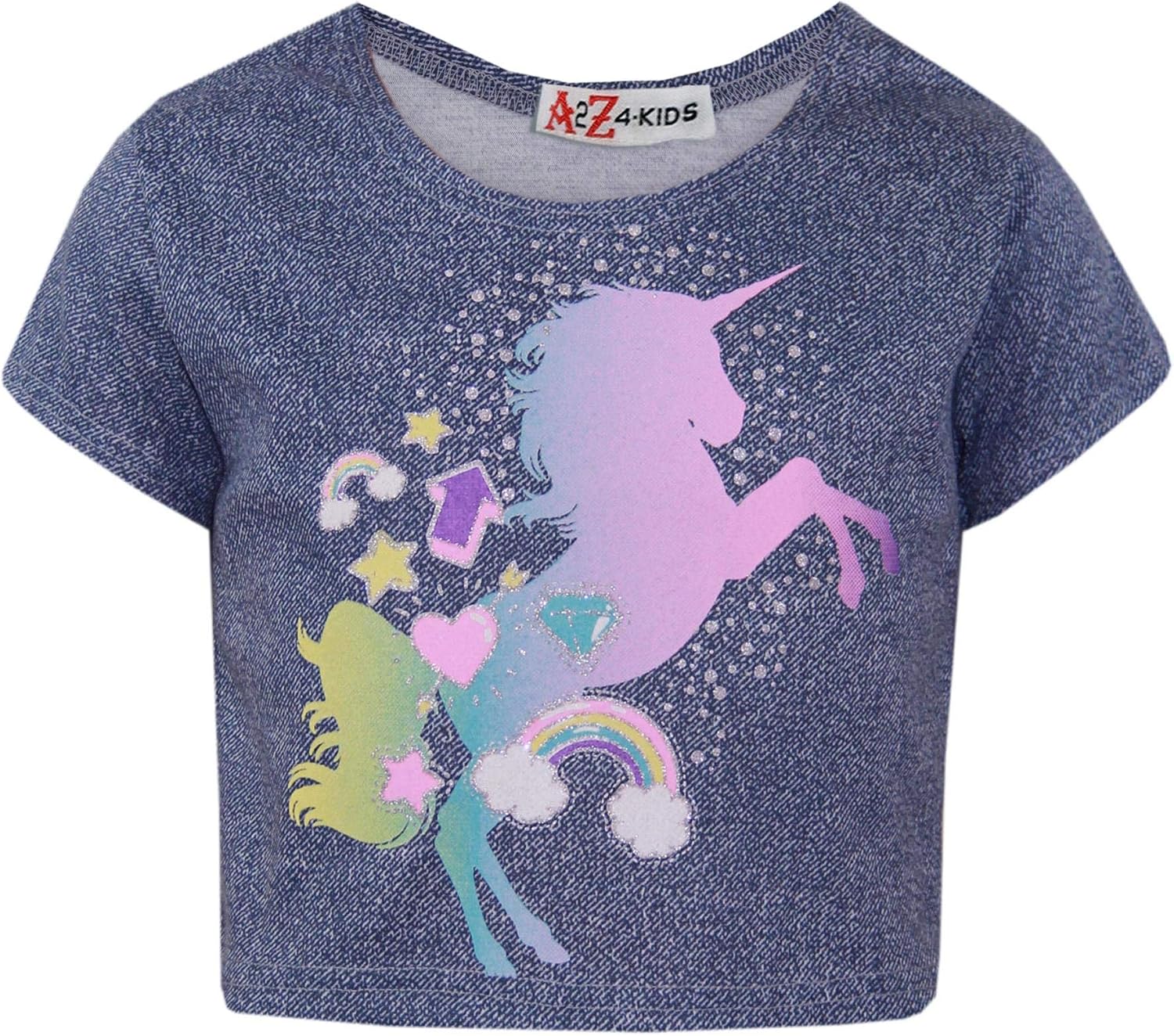 Kids Girls Crop Top & Shorts Rainbow Unicorn Fashion Summer Outfit Short Sets
