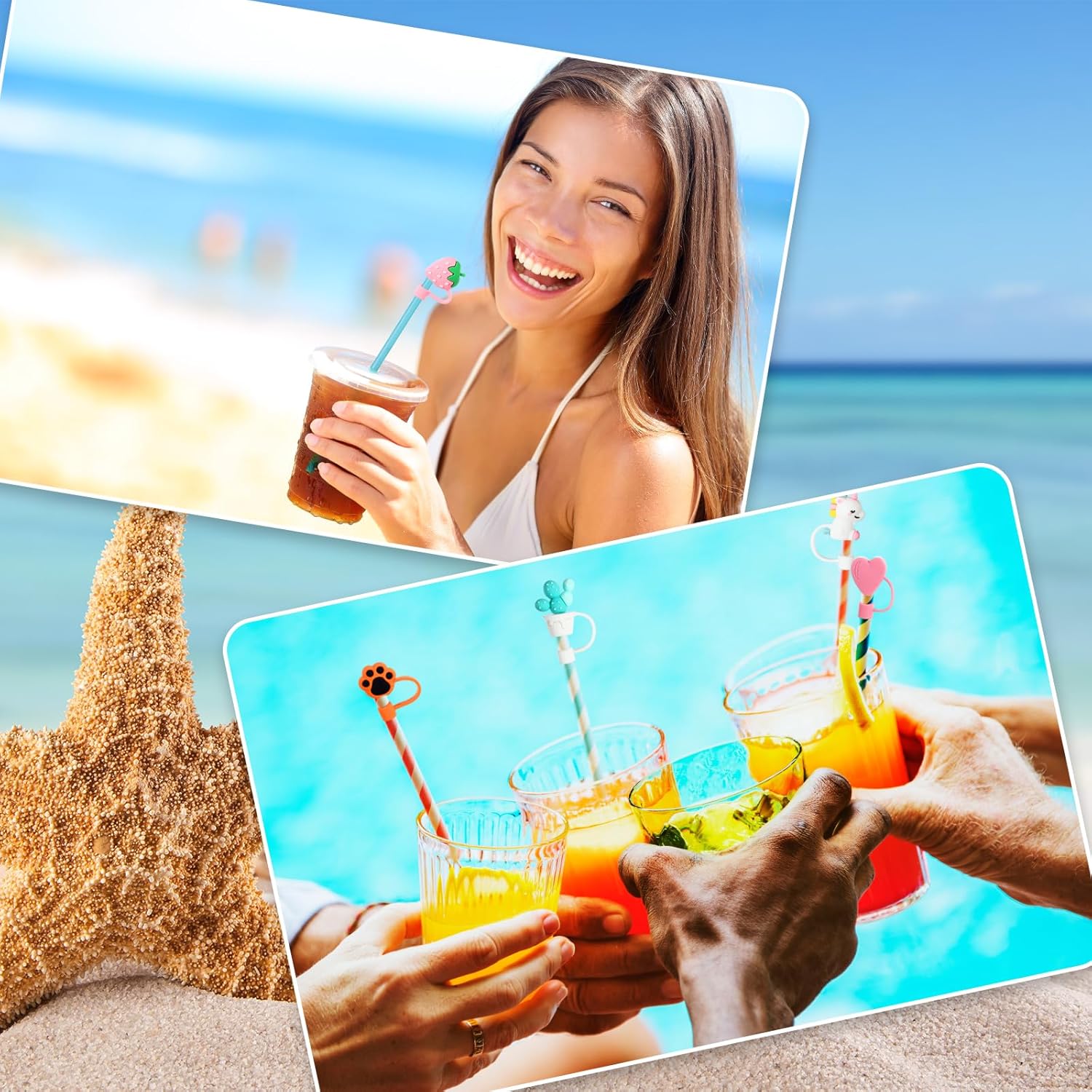 Dandat 50 Pcs Covers Cap Silicone Straw Tips Cover Reusable Cute Drinking Straw Toppers Adorable Dustproof Plugs for 6-8 mm, 25 Patterns - Image 7