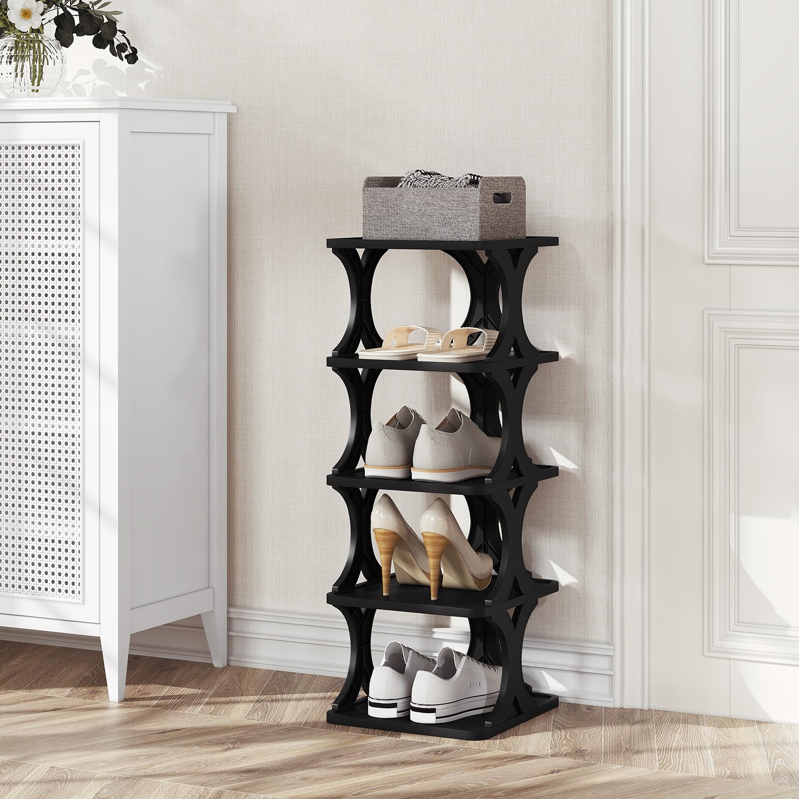 WOLTU Schuhregal mit 5 Ebenen, 2er Set, Schuhablage schmal, Schuhorganizer Schuhaufbewahrung platzsparend, Schuhständer, für Flur Wohnzimmer Schlafzimmer Eingangsbereich, Schwarz