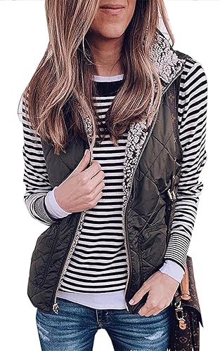 LAMISSCHE Chaleco reversible con forro polar para mujer, con cremallera, cálido, acolchado, ligero, con bolsillo, para exteriores