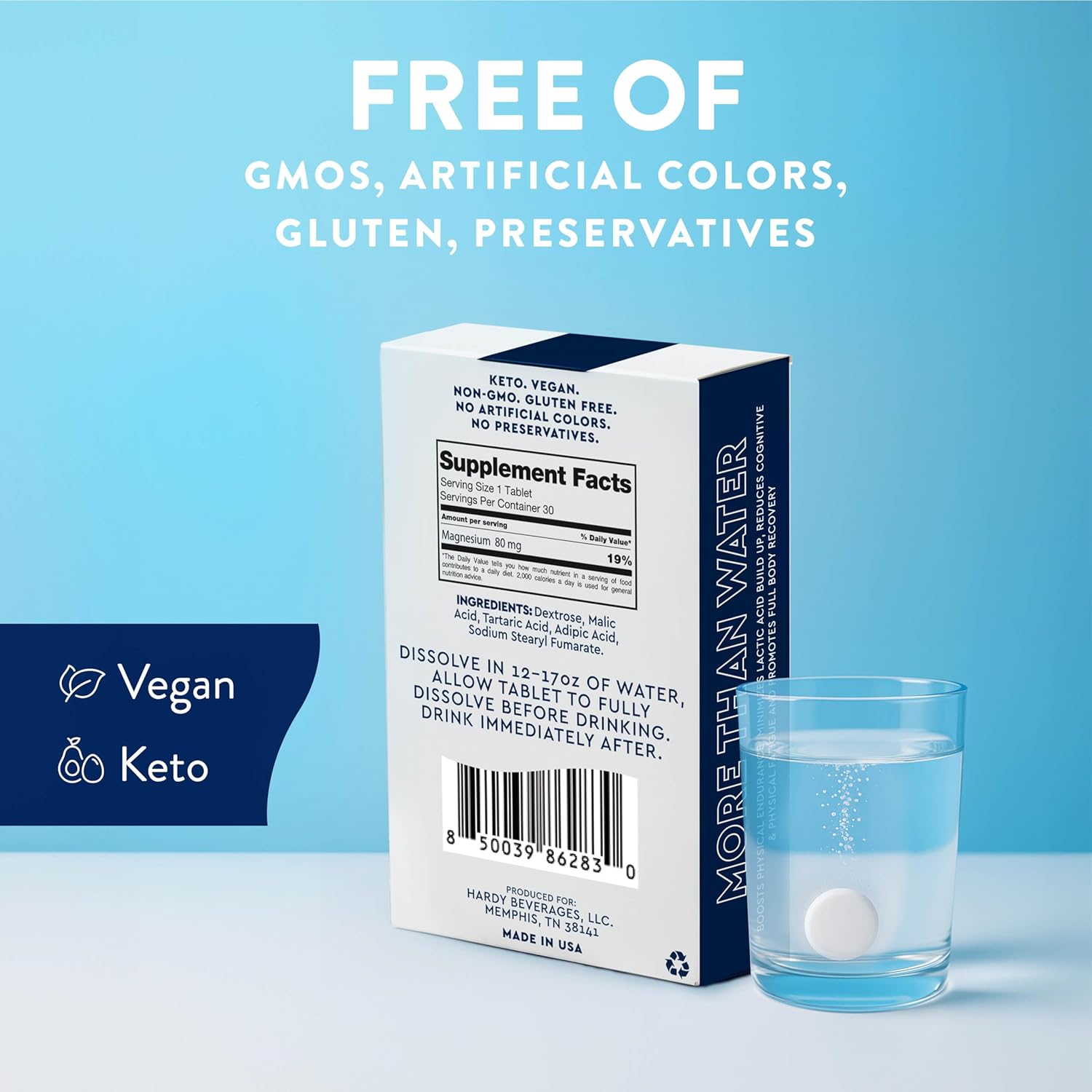 HTWO Molecular Hydrogen Water Tablets for Drinking, 30 Count Water Enhancer with 80mg Magnesium for Hydration, Antioxidant Support for Recovery & Cognitive Function, Unflavored, 12 ppm