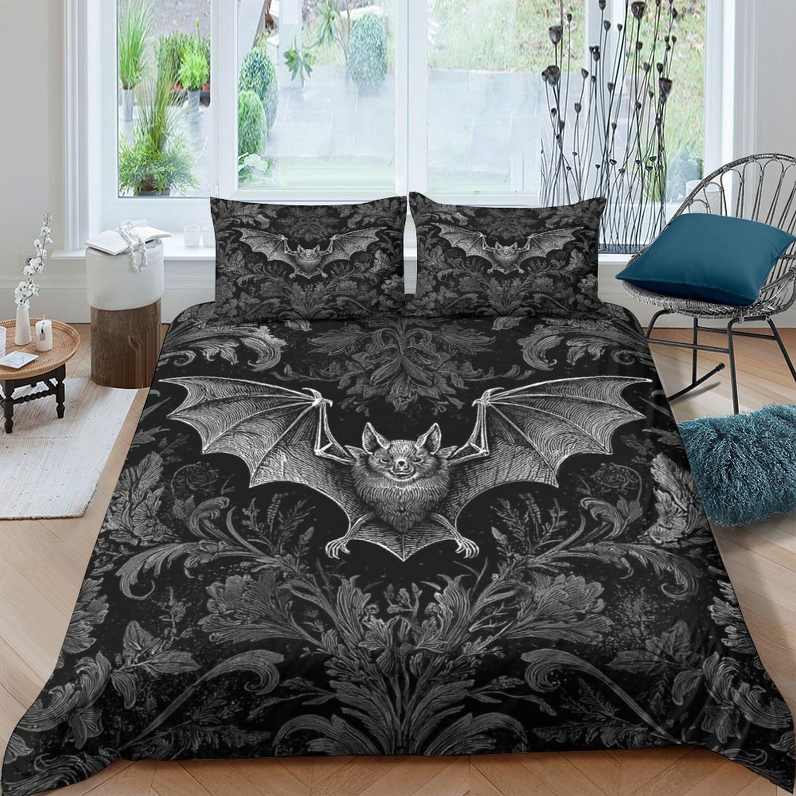 Ctjqhvkz Style-7 3D Printed Gothic Bat Fitted Sheet Microfiber Soft Anti-Slip Black Baroque Mattress Cover Bedroom Decor Single（135X200cm）