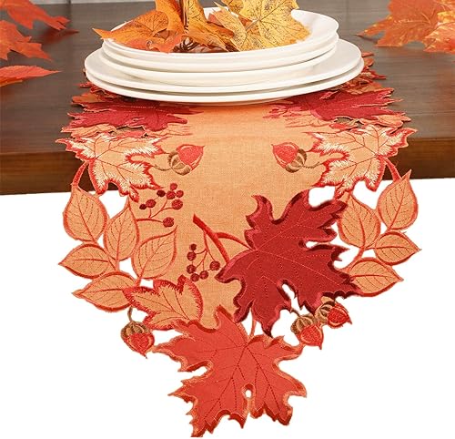 GRANDDECO Camino de mesa para el día de Acción de Gracias de otoño de 13 x 34 pulgadas con hojas de arce para otoño, cena familiar, decoración de