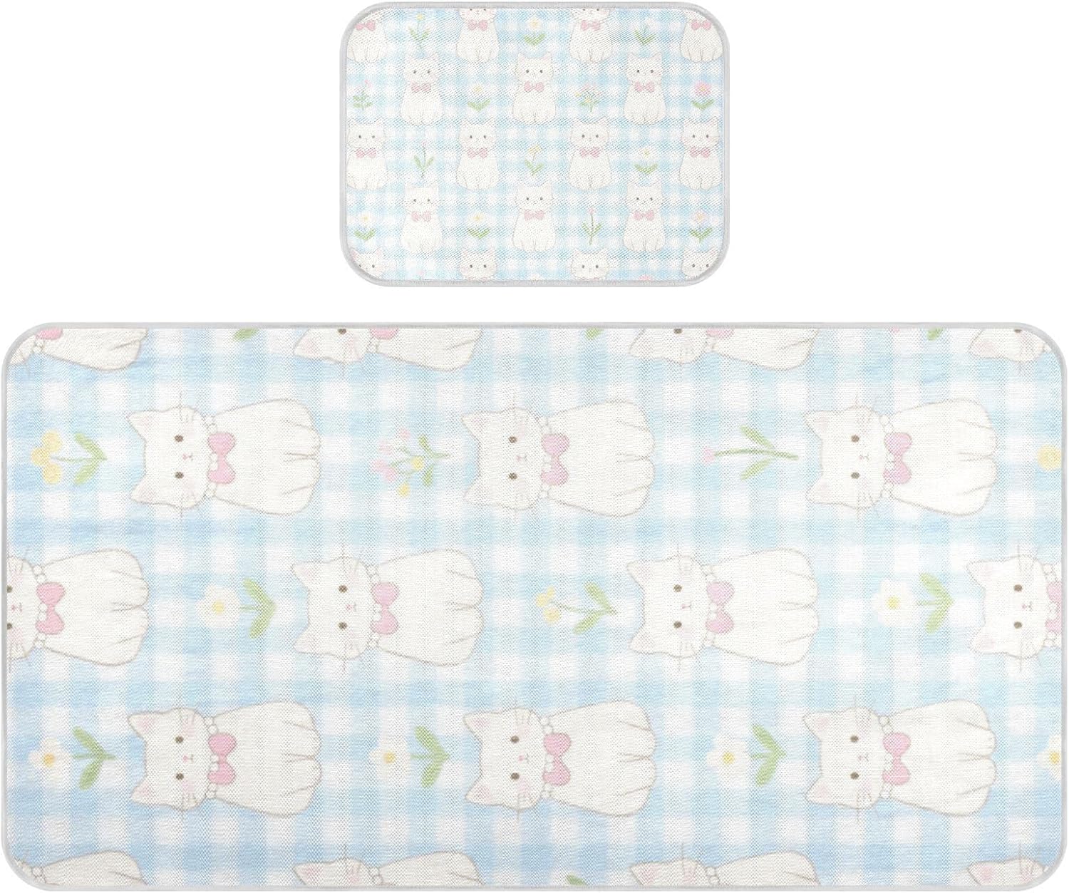 Cute Cartoon White Cat Cooling Baby Bed Mattress Cover 28" x 52" Reusable Crib Mattress pad for Baby&Toddler
