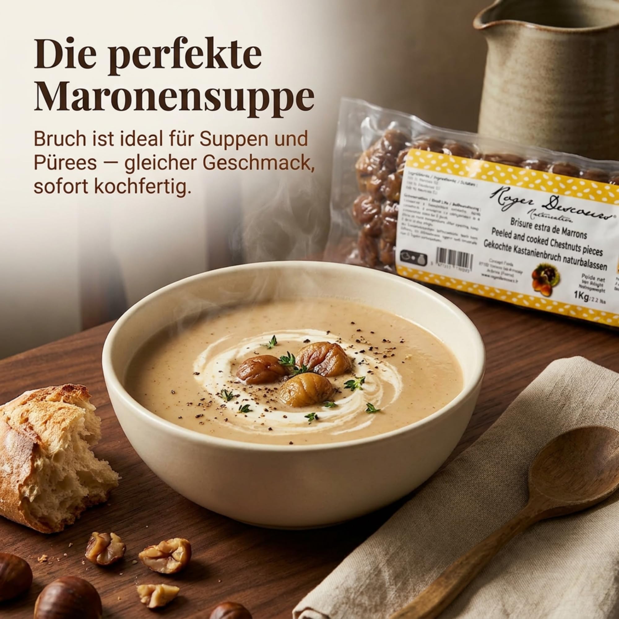 Gekochte Maronenbruch Edelkastanien 1kg – Geschält, Essfertig & Natürlich | Perfekt als Beilage und für Suppen, Füllungen & Desserts – Ohne Zusatzstoffe, Lange Haltbarkeit