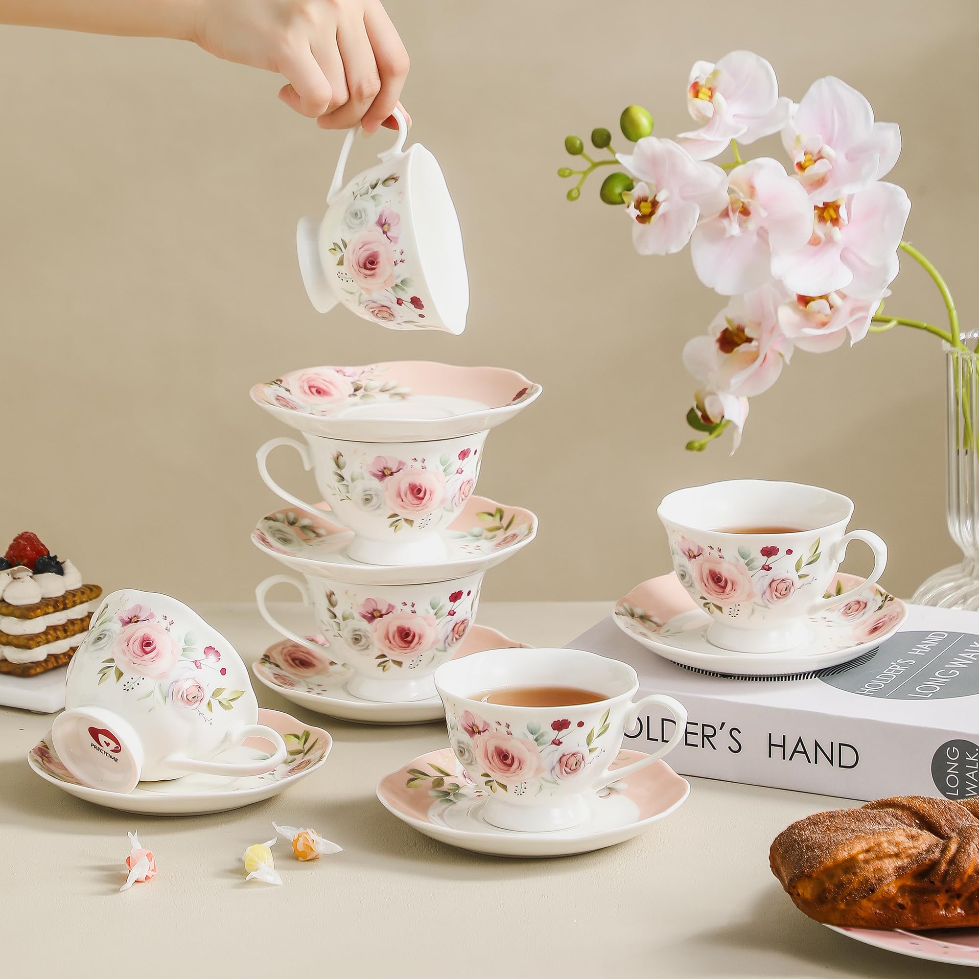 中国醴陵 UNDER GLAZE れいりょう MADE IN China カップ＆ソーサー 6客 茶器セット ティー コーヒー 梅 花 SU12133X2 Amazon.com | PRECITIME 6oz Floral Porcelain Tea Cup & Saucer Set