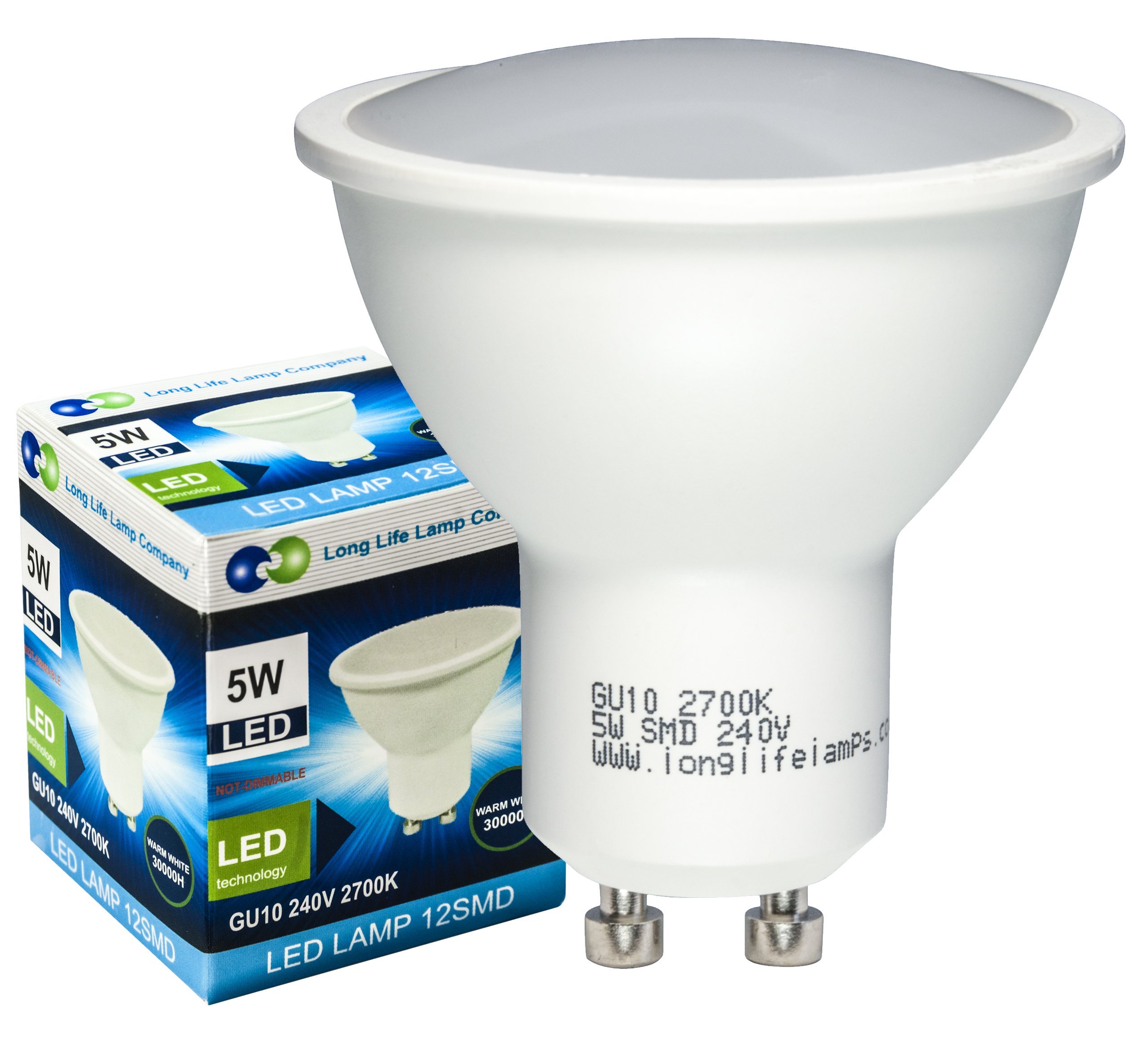 Long Life Lamp Company GU10 5W LED Warm White Colour 50w Replacement Bulb