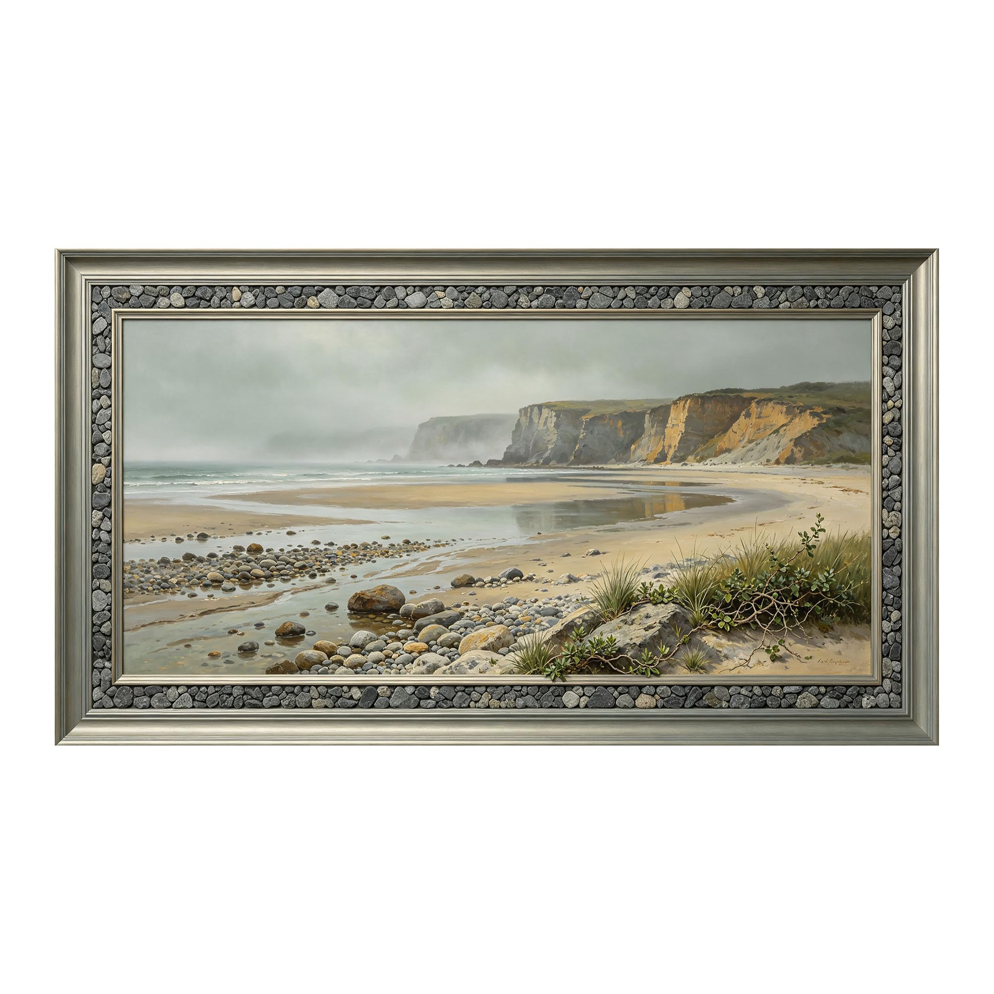 Yzpallescene 3D Framed Wall Art 50cm×100cm Coastal Seascape Panoramic Oil Painting Large Size SelfAdhesive Removable Wall Decor Prints Artwork for Living Room Bedroom Office