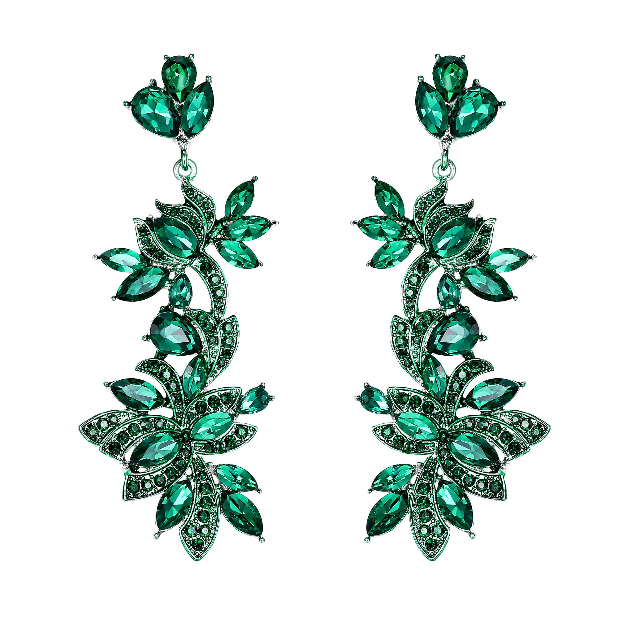 EVER FAITHPendientes Estilo Vintage Art Deco Diamante de imitación Cristal Esmalte Floral Araña de plomo Pendientes largos Púrpura