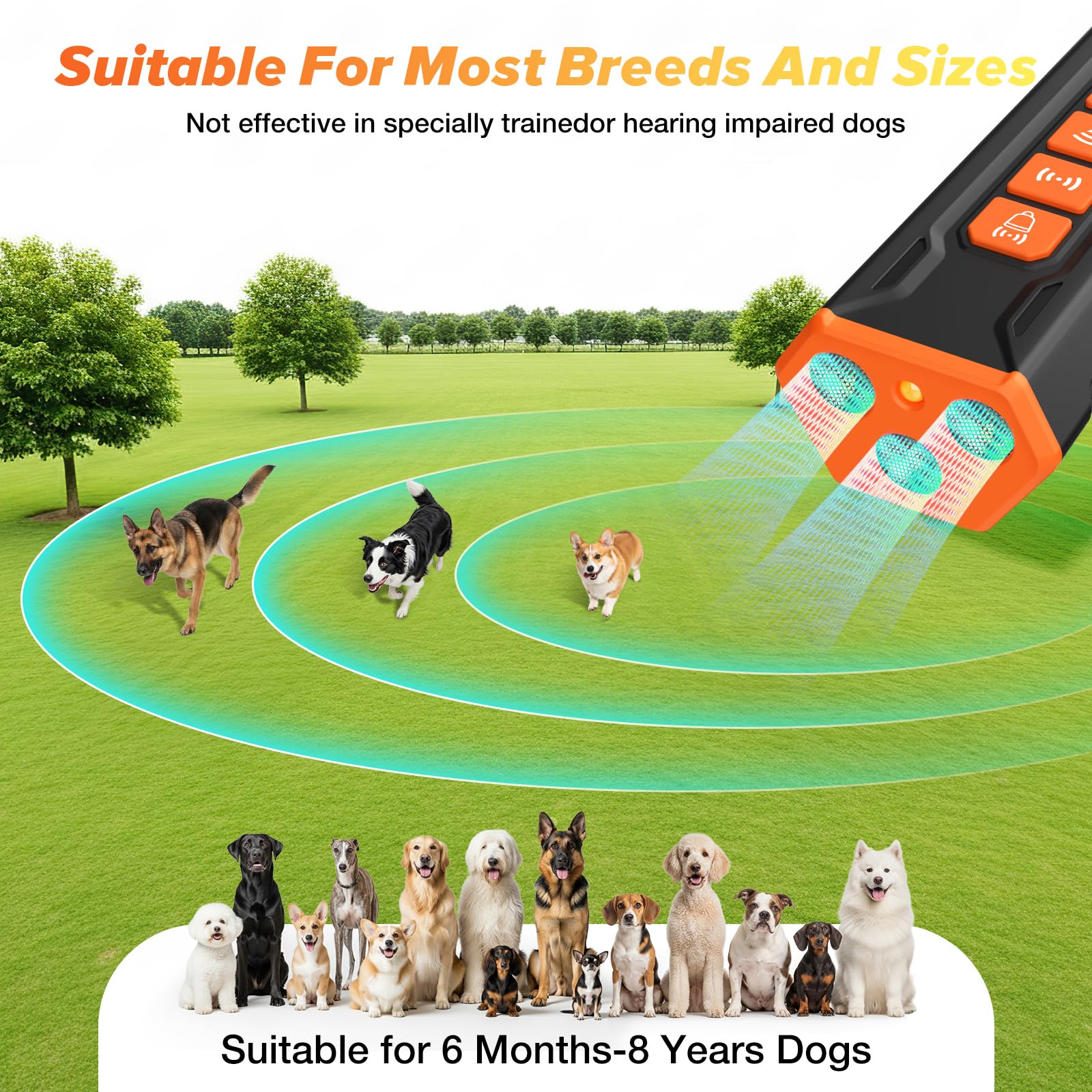 Dispositif anti-aboiement pour chiens – Dissuasion à ultrasons avec 4 modes humains portée de 7,9 m pour la plupart des chiens, rechargeable et sûr pour l'entraînement et le comportement pour